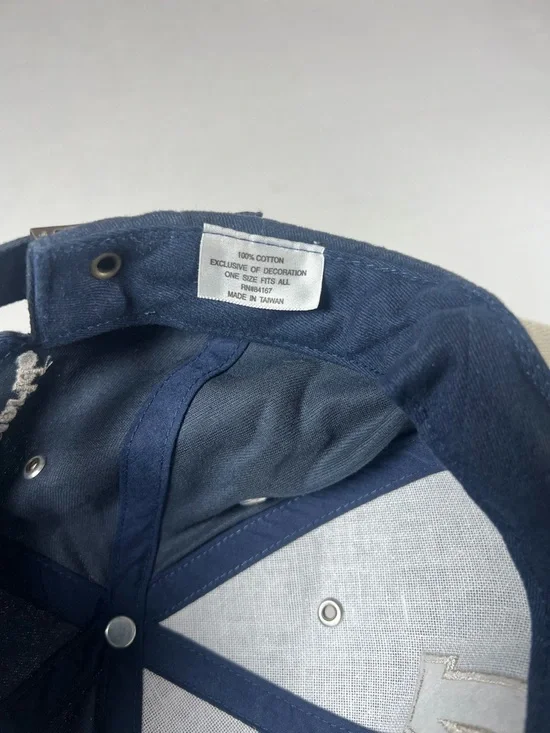 Vintage 90s Disney Mickey Mouse Big M Navy Cap Beige Brim One Size Unisex - Picture 5 of 7